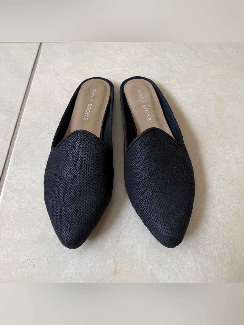 Sun + Stone Ninna Black Pointed Toe Mules Slip On Flats Womens Size 6
